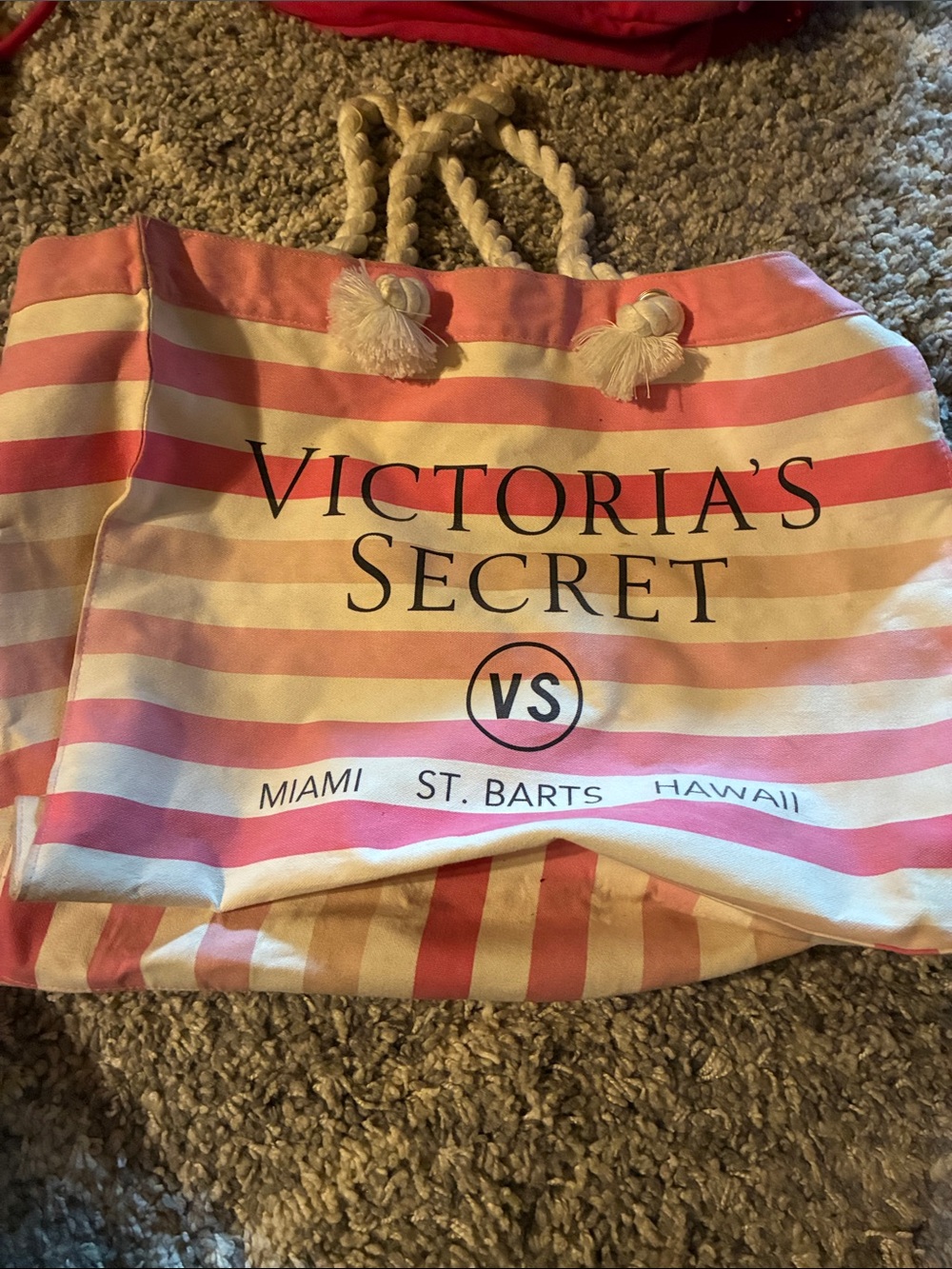 Vintage VS pink stripe tote bag